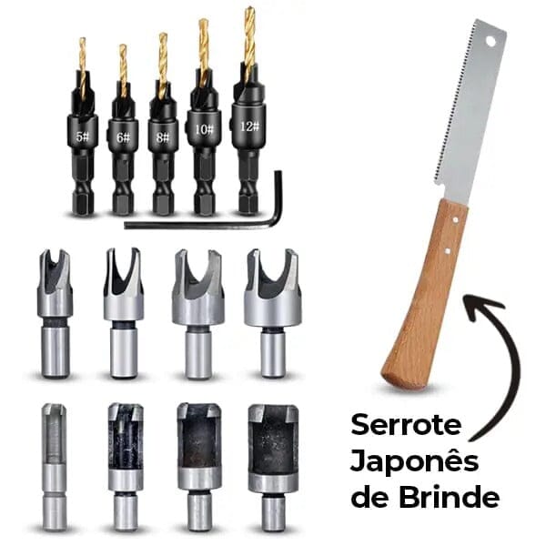 Kit Brocas Para Fazer Cavilha + Escareador + Serrote de Brinde ferramenta Floresca 