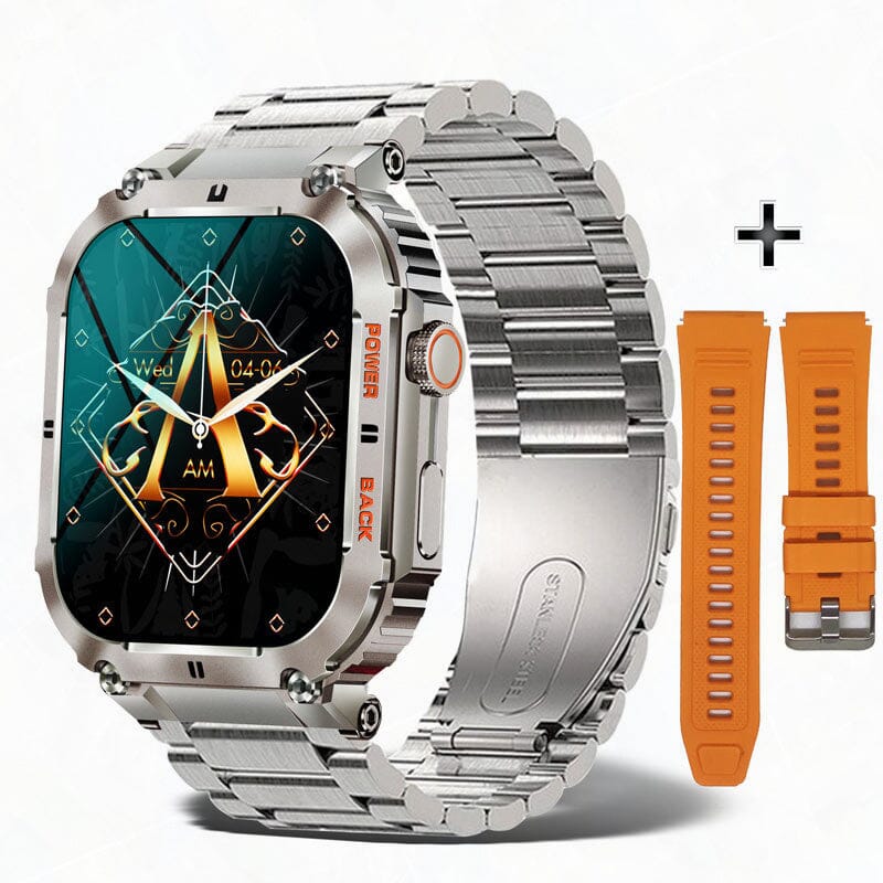 Smartwatch Militar Invictus Pro + Pulseira de Brinde Smartwatch Floresca Prata + Laranja 