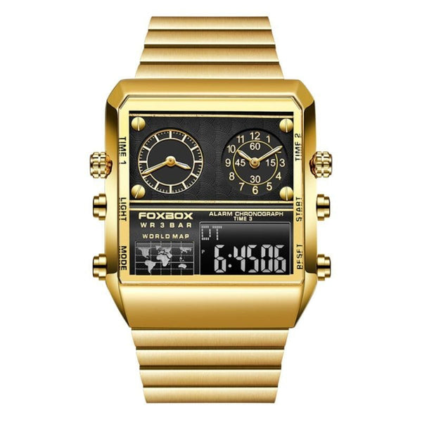 Relógio Masculino Foxbox Multifuncional Premium | Frete Grátis Floresca DOURADO-PRETO 